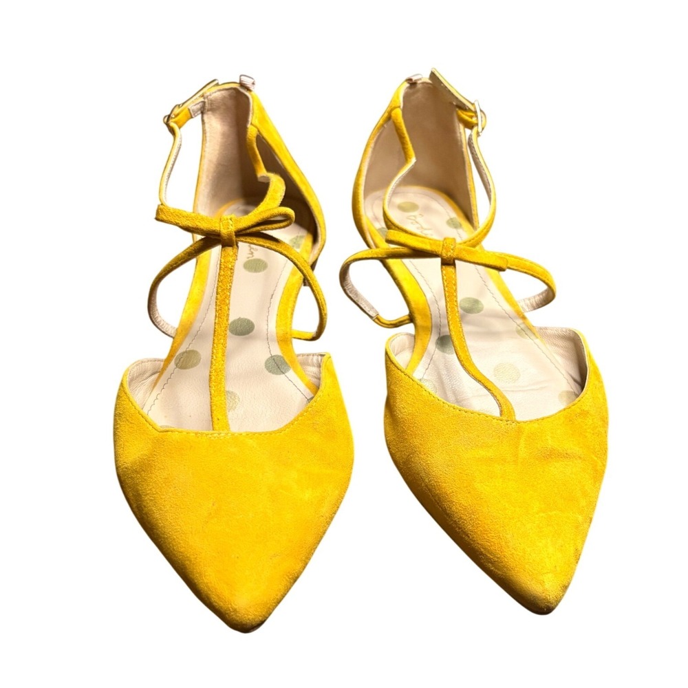 Boden Mustard Yellow Suede T-Strap Pointed Toe Bow Flats EU 40 US 9 601165 - Picture 2 of 6